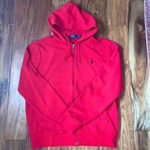 Ralph Lauren Men’s Red Zip Zipper Sweatshirt Top Size L Large EUC